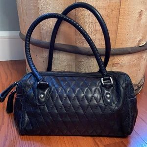 Roots Quilted Black Leather Purse